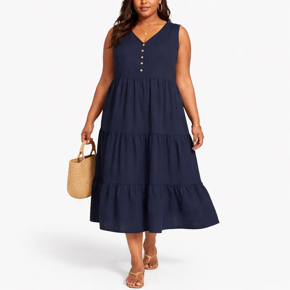 SHEIN Navy Blue Tiered Sleeveless Midi Dress 3XL